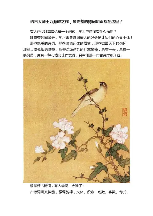 语言大师王力巅峰之作，最完整的诗词知识都在这里了