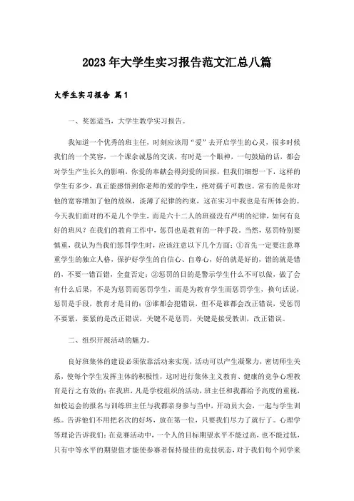 2023年大学生实习报告范文汇总八篇