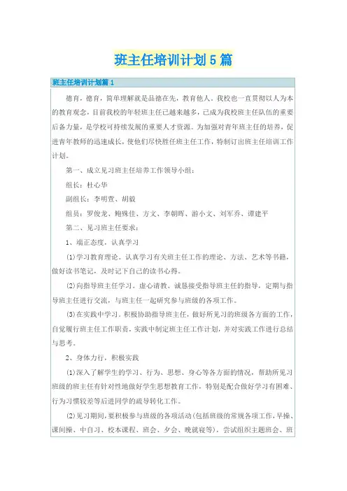班主任培训计划5篇