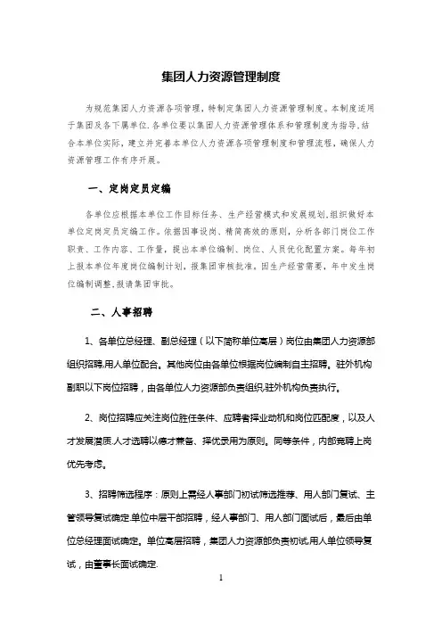 集团人力资源管理制度