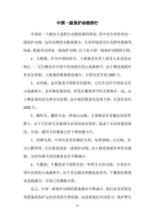 中国一级保护动物排行