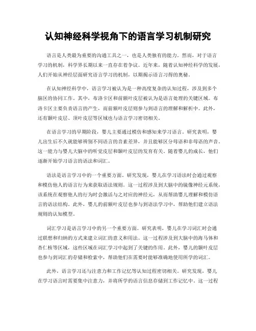认知神经科学视角下的语言学习机制研究