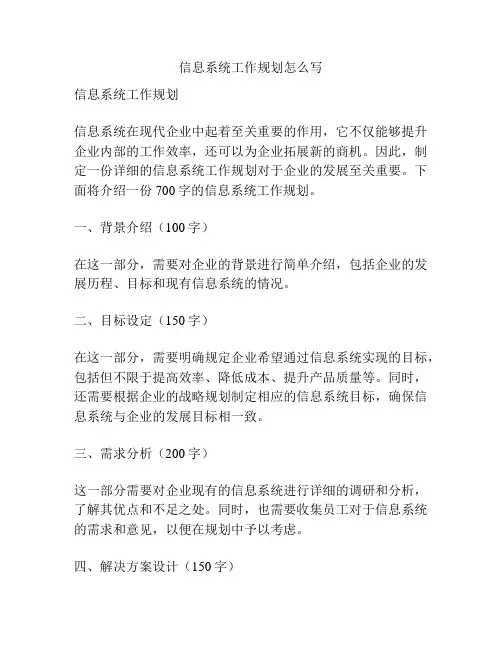 信息系统工作规划怎么写