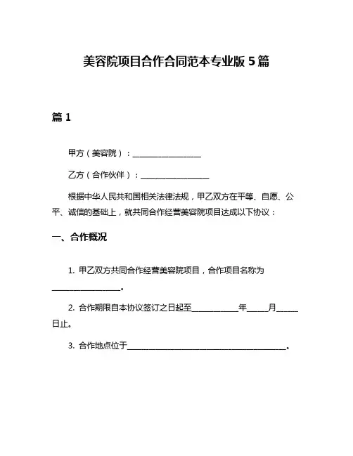 美容院项目合作合同范本专业版5篇