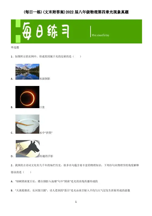 (文末附答案)2022届八年级物理第四章光现象真题