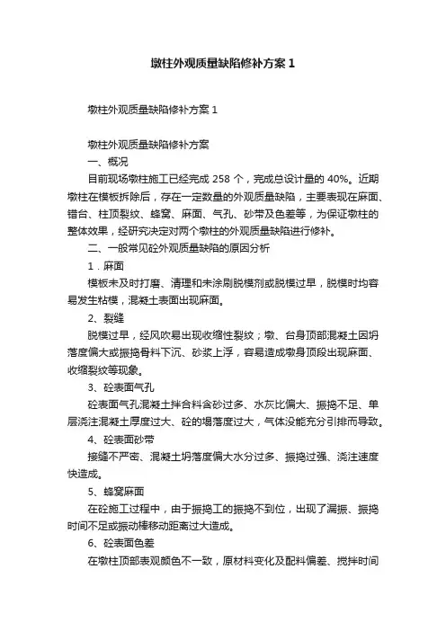 墩柱外观质量缺陷修补方案1