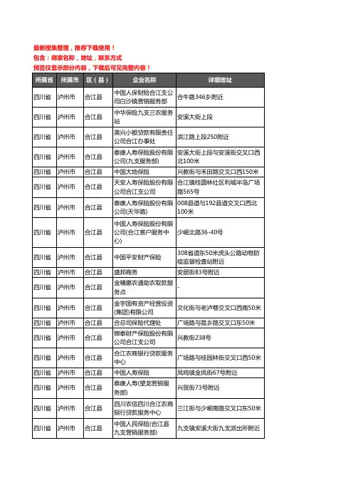 新版四川省泸州市合江县保险企业公司商家户名录单联系方式地址大全65家