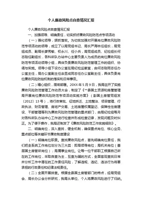 个人廉政风险点自查情况汇报