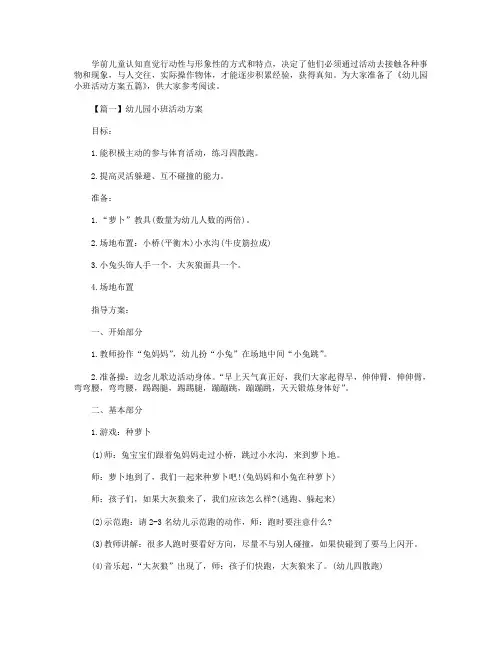 幼儿园小班活动方案五篇