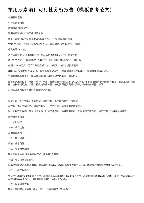 车用尿素项目可行性分析报告（模板参考范文）