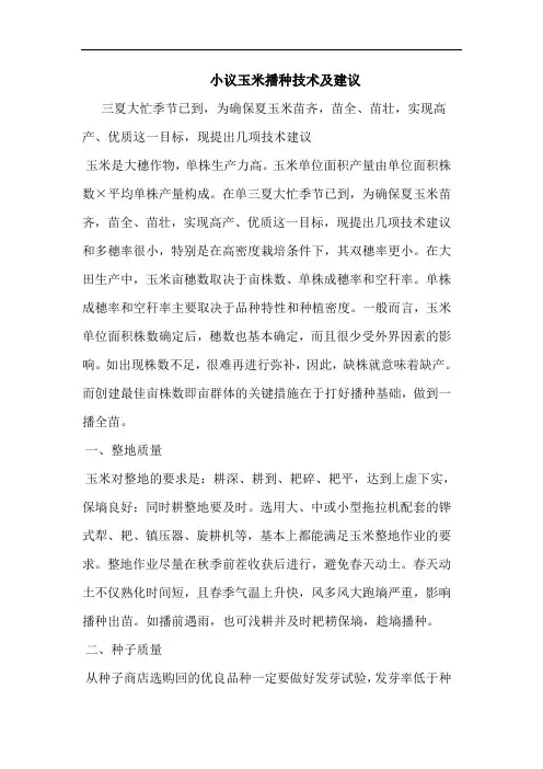 玉米播种技术及建议论文