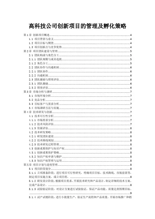高科技公司创新项目的管理及孵化策略