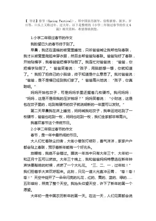 小学二年级过春节的作文6篇