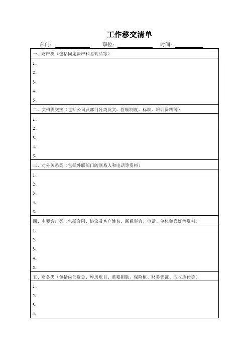 工作移交清单