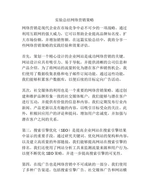 实验总结网络营销策略