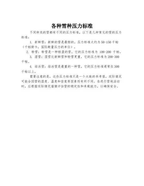 各种雪种压力标准
