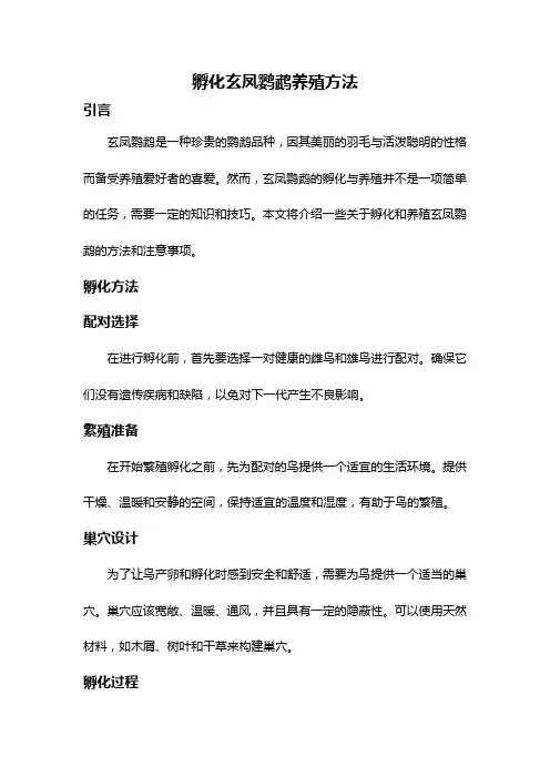 孵化玄凤鹦鹉养殖方法