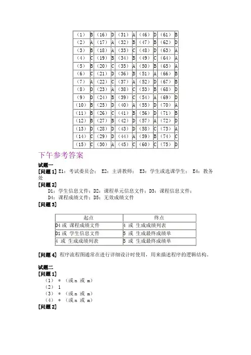 2007年软考软件设计师下午答案
