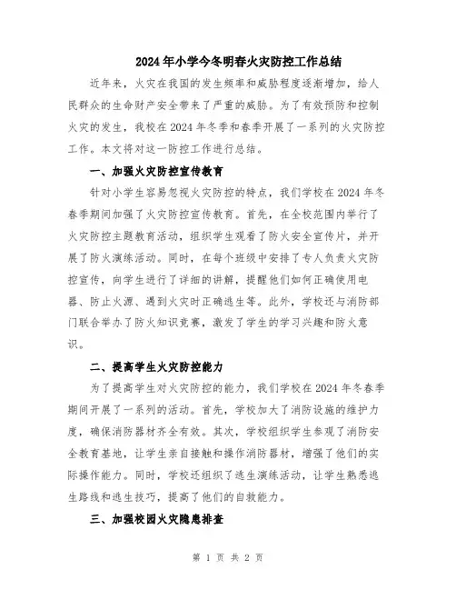2024年小学今冬明春火灾防控工作总结