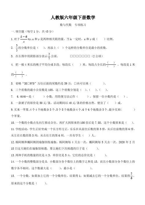 人教版六年级下册数学  数与代数  专项训练