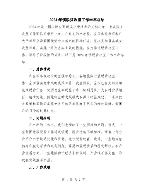 2024年镇脱贫攻坚工作半年总结