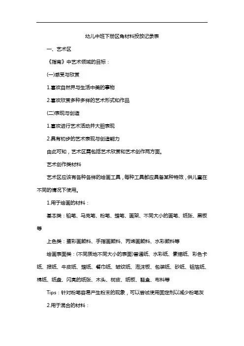 幼儿中班下册区角材料投放记录表