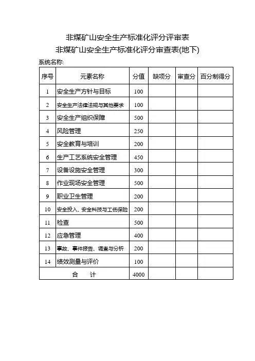 非煤矿山安全生产标准化评分评审表