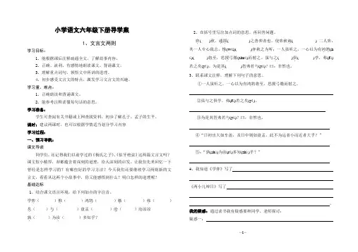 最新人教版 精品 小学语文六年级下册全册导学案 含全套单元质量检测题