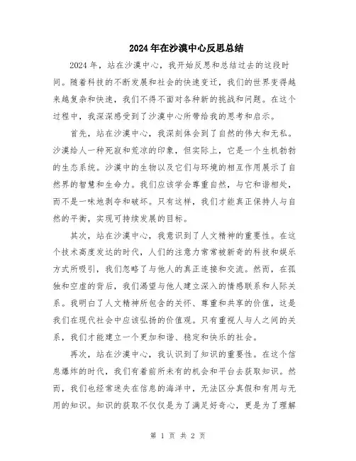 2024年在沙漠中心反思总结