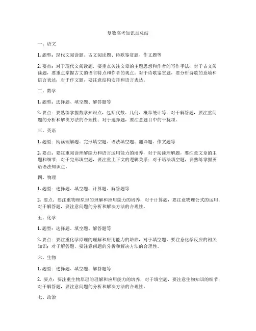 复数高考知识点总结