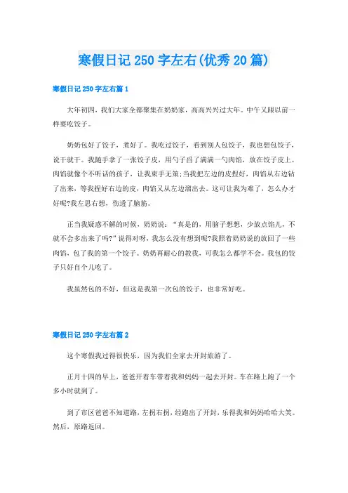 寒假日记250字左右(优秀20篇)