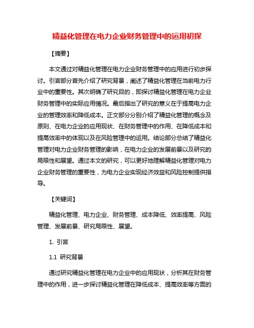 精益化管理在电力企业财务管理中的运用初探