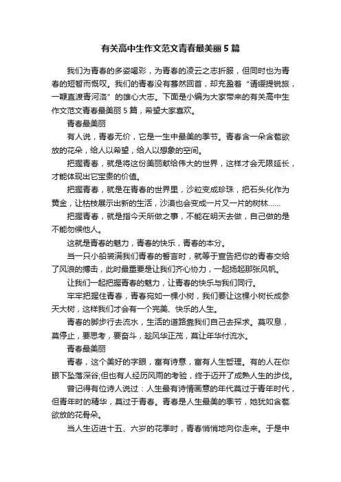 有关高中生作文范文青春最美丽5篇