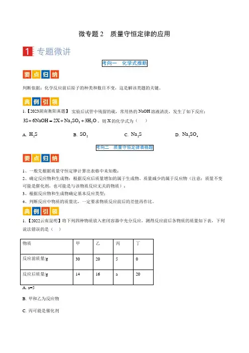 微专题2 质量守恒定律的应用-备战2024年中考化学一轮复习考点帮(人教版)(原卷版)