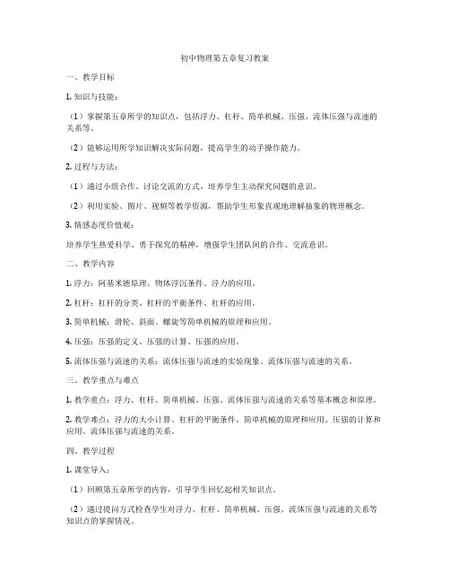 初中物理第五章复习教案
