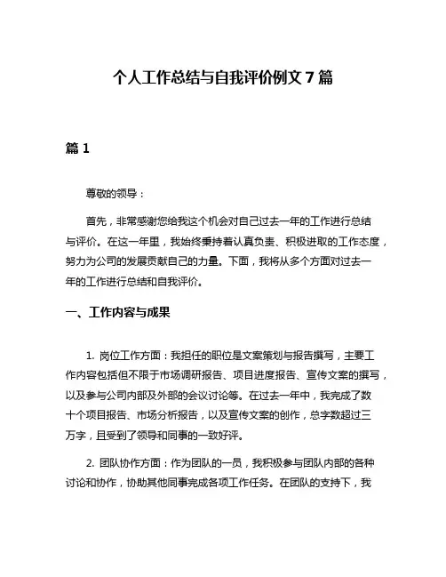个人工作总结与自我评价例文7篇