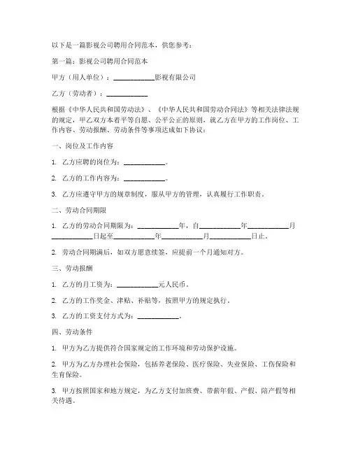 影视公司聘用合同范本3篇