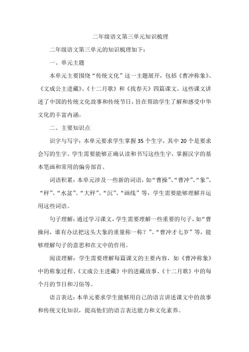 二年级语文第三单元知识梳理