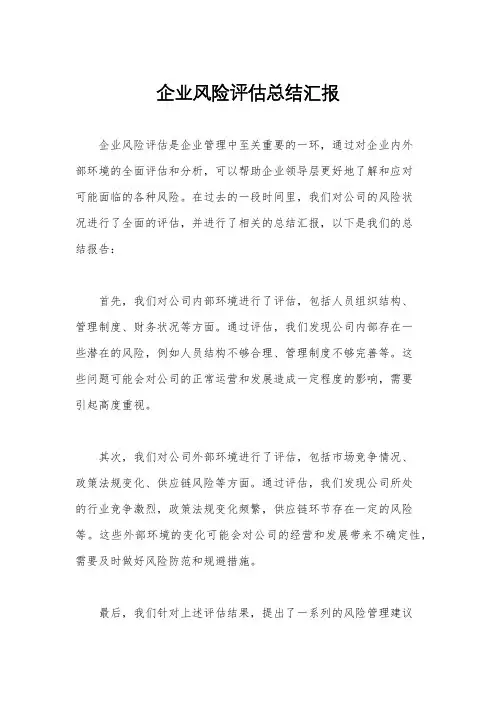 企业风险评估总结汇报