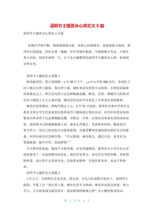 清明节主题班会心得范文5篇