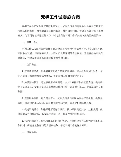 双拥工作试实施方案