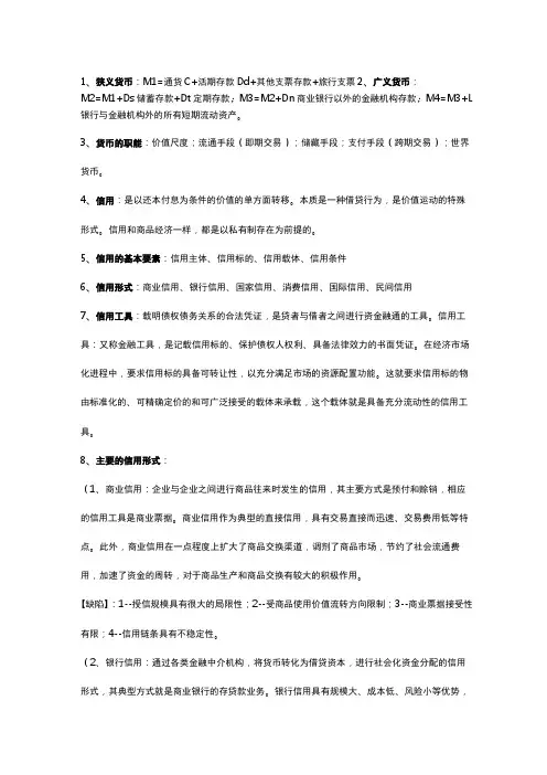《货币金融学》知识点汇总