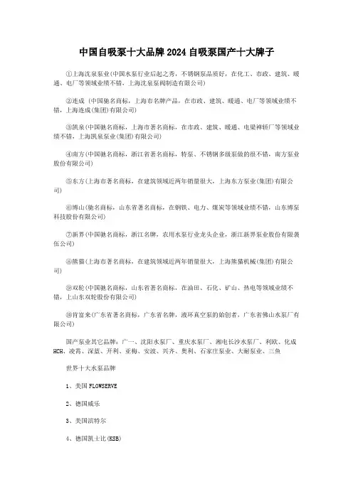 中国自吸泵十大品牌2024自吸泵国产十大牌子