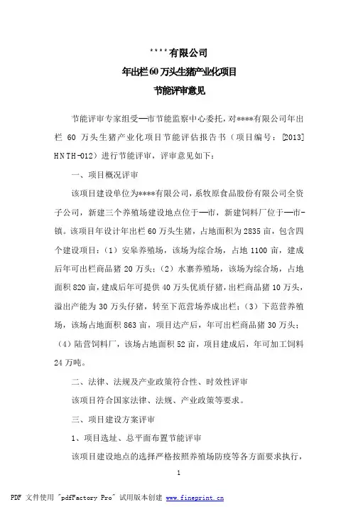 节能评估报告专家组节能评审意见