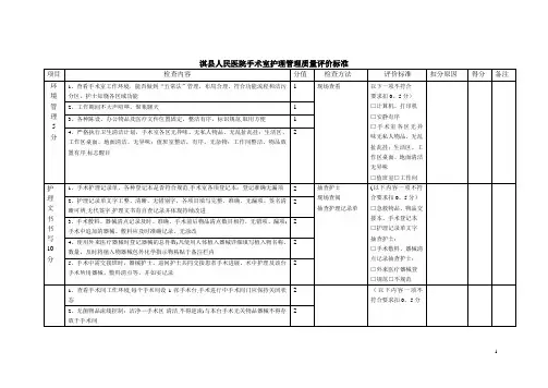 2017年手术室护理管理质量评价标准
