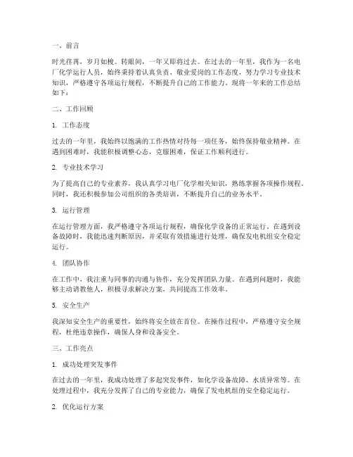 电厂化学个人工作总结范文