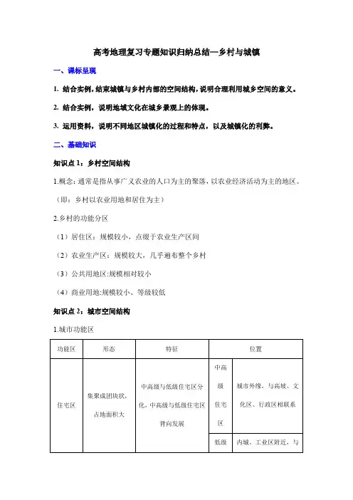 高考地理复习专题知识归纳总结—乡村与城镇