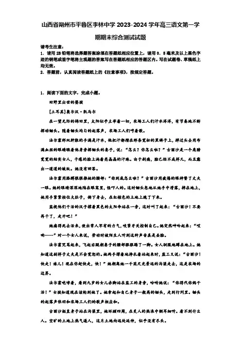 山西省朔州市平鲁区李林中学2023-2024学年高三语文第一学期期末综合测试试题含解析