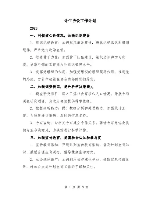 计生协会工作计划