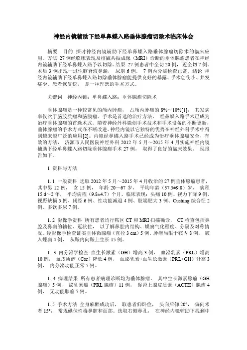 神经内镜辅助下经单鼻蝶入路垂体腺瘤切除术临床体会